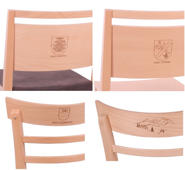 Gravírování loga laserem na židle Logo na židle vypálené laserem